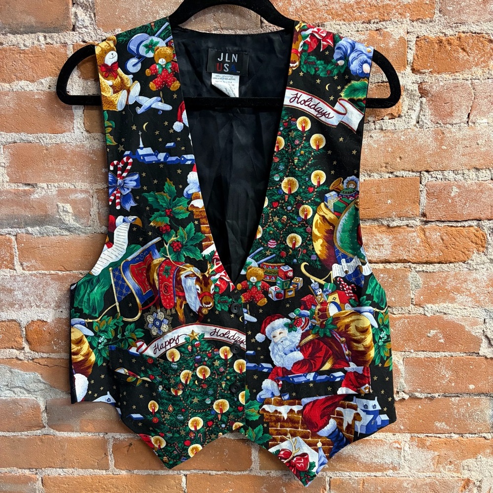 Vintage Festive Holiday Christmas Santa Vest JLN USA Women’s Medium
